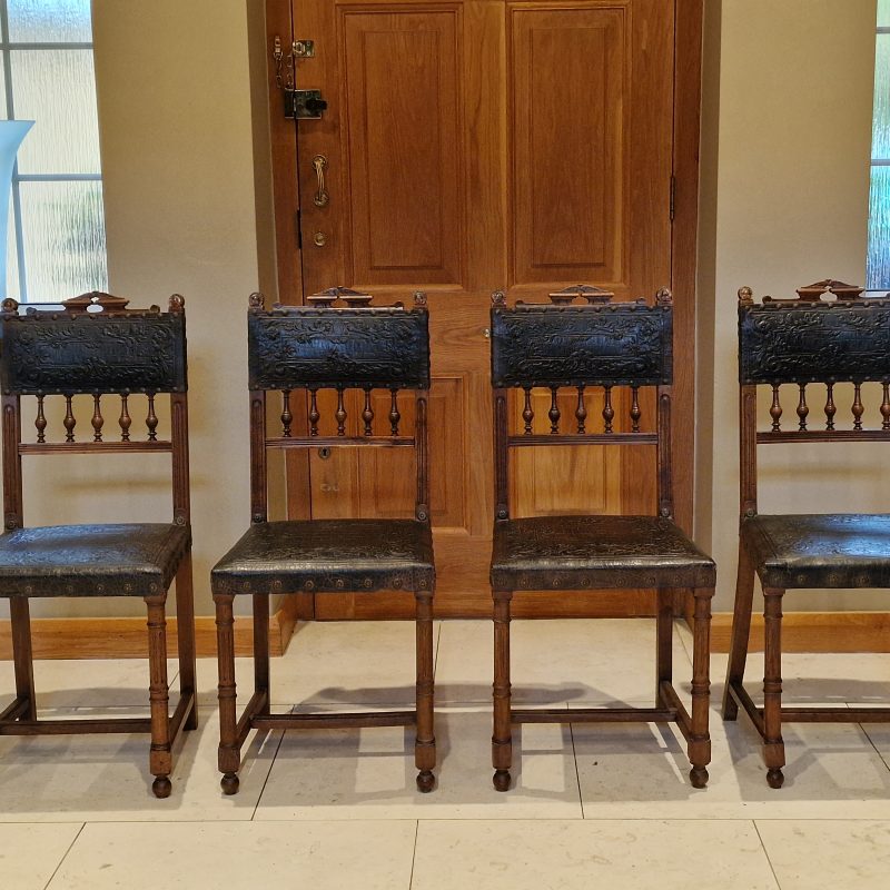 Beautifully Designed Set of Four English Tooled Leather Chairs c.1900