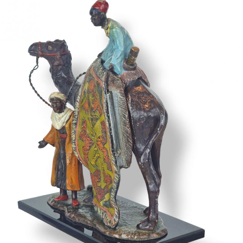 In the style of Franz Xavier Bergman, Rare Table Lighter, Austrian Cold Painted Spelter Camel Group c. 1930s