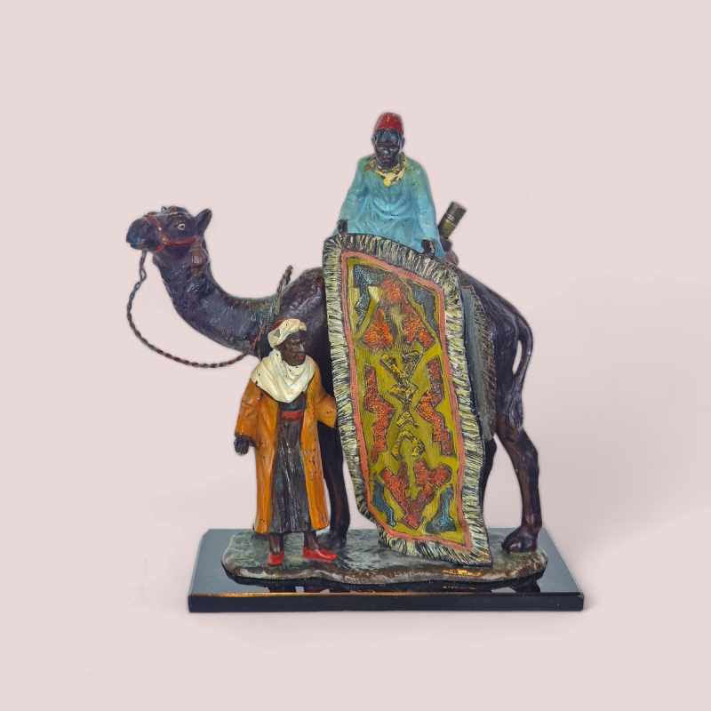 In the style of Franz Xavier Bergman, Rare Table Lighter, Austrian Cold Painted Spelter Camel Group c. 1930s