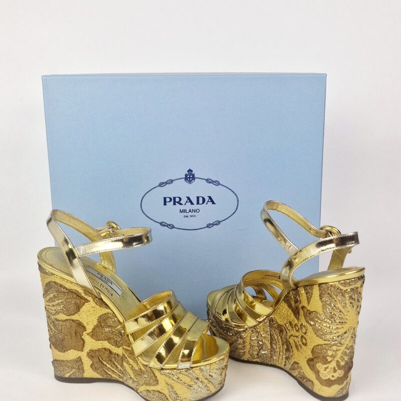 Prada – Fabulous Gold Wedge Platforms 2018