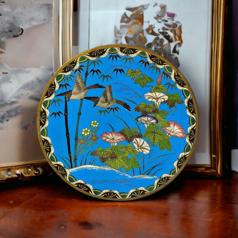 Stunningly Designed Large Japanese Cloisonne Enamel Plate or Charger on Bronze, Meiji Period c.1890