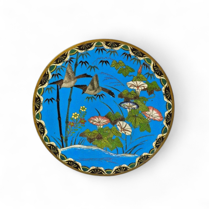 Stunningly Designed Large Japanese Cloisonne Enamel Plate or Charger on Bronze, Meiji Period c.1890