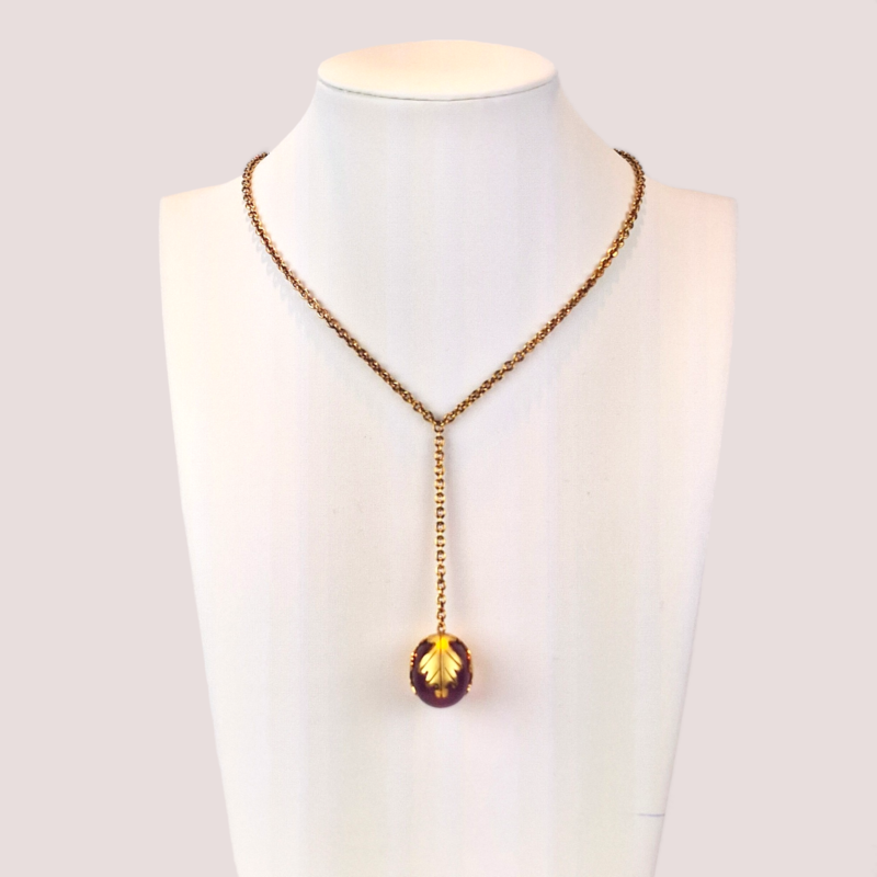 Baccarat Oak Leaf Crystal Pendant Necklace on a Gold Plated Silver Chain c.2010