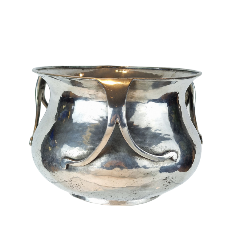 A stunning, Liberty and Co, Art Nouveau, hand hammered, polished, Tudric pewter bowl or planter, English, c.1910.