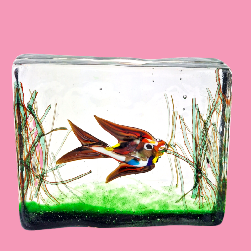 A Beautiful Hand Blown Murano Mid Century Art Glass Aquarium Block – Paperweight or Sculpture Designed by Alfredo Barbini for Cenedese, Italy c.1960s.