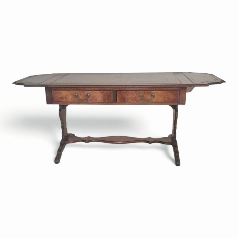 Bevan Funnell, Reprodux, Burr Walnut Regency Style Writing Table Circa 1970s